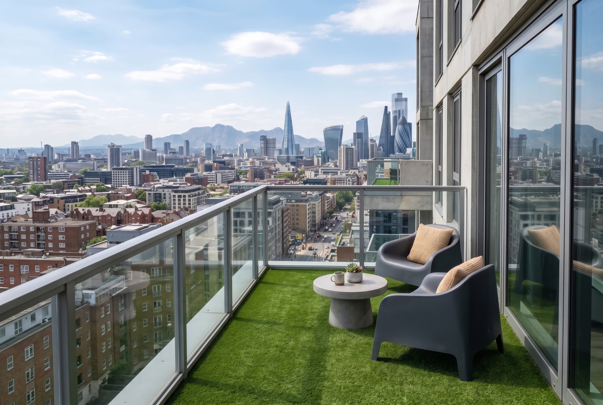 Rooftop deck finished with artificial turf